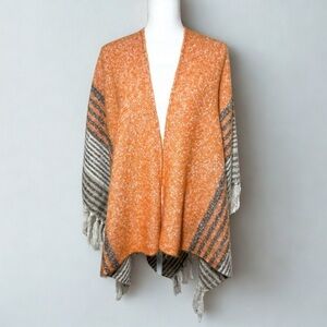 NWOT Raj Orange Gray Creme Women's Fringe Poncho One Size
